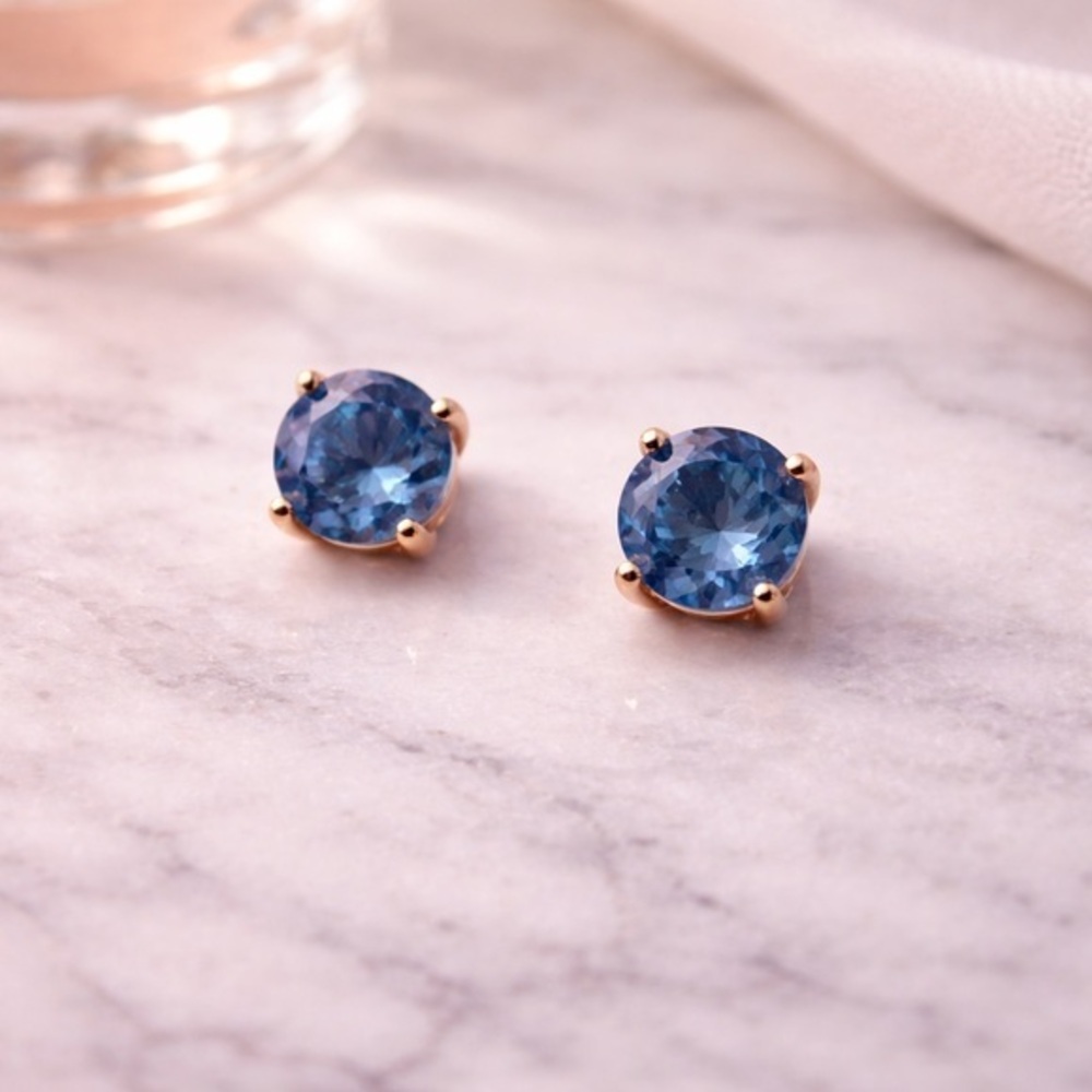 London Blue Topaz Sterling Stud Earrings Rose Gold Over 925 Faceted Round #564